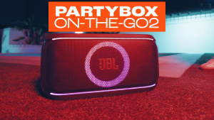 JBL PartyBox On-The-Go 2 - Portable party speaker with two wireless digital mics handle and a shoulder strap