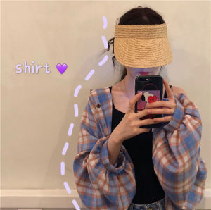 เสื้อเชิ้ตลายสก็อตแขนยาวหลวมๆ สำหรับผู้หญิง ฤดูใบไม้ผลิและฤดูใบไม้ร่วง สไตล์เกาหลี เสื้อคลุมกันหนาวแบบอเนกประสงค์สำหรับนักเรียน