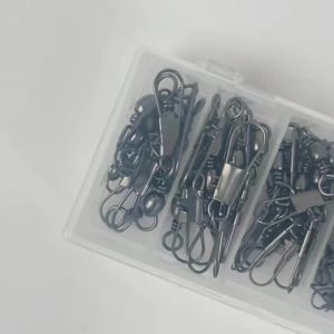 50PCS/Box Stainless Steel Fishing Connector Pin 4# 6# 8#10#12# Bearing Rolling Swivel with Snap Fishhook Lure Accessories 2026