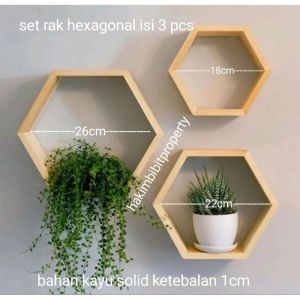 rak gantung hexagonal kayu jatibelanda unik dan aesthetic
