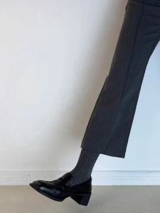 Goatskin Version ~ Retro Work Clothing Authentic Leather Square Toe Chunky Heel Loafers Female Slip-on Leather Shoe Shallow Mouth Mid Heel Shoes