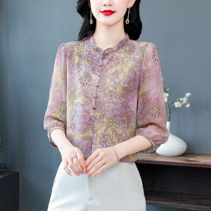 DAIXIANGFEIZI | Áo Sơ Mi Voan Hoa Nữ Tay 3/4