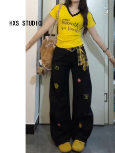 Quần Jeans Ống Rộng Thêu Thẳng Kiểu Dáng Rộng Phong Cách Mỹ Cổ Điển Cho Nữ Quần Dài Đến Sàn Cạp Cao Có Lỗ Xẻ Quần Jeans Thường Ngày