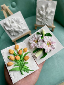Đồ Trang Trí Bàn Làm Việc Hình Hoa Tulip DIY Đục Nổi 3D Sơn Màu Thủ Công Hoạt Động Tập Thể Làm Hình Mẫu Trang Trí Bàn