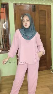 One Set Wanita Bahan Crinckle Airflow Polos Maumere Set by Khasma Fashion