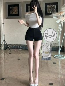 Korean Style High Waist Short Pants Womens Summer Fashion Pocket Decorated Slimming Hot Pants Versatile Casual Straight Leg