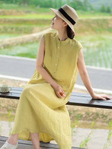 Artistic Linen Vest Dress Summer New Style Loose Slimming Casual Dry Breathable Long Skirt for Women Commute Basic Style A-Line