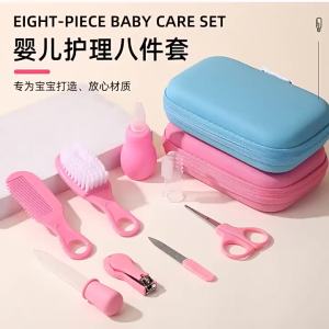 8Pcs Baby Care Cleaning Set Nail Clippers Comb Head Massage Nasal Aspirator Soft Bristle Brush Children Grooming Kit 3Colors