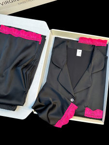 หรูหรา สีดำ Barbie เด็กผู้หญิง Ice ผ้าไหม ชุดราตรี นุ่ม Pure Desire ลูกไม้ Trim ฤดูใบไม้ผลิ เสื้อผ้าบ้าน ทูพีซ ชุดนอน Ensemble