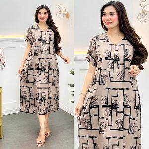 Daster Jumbo Motif Nada Bahan Rayon Adem Bumil Busui Kancing Depan Nyaman Santai Wanita