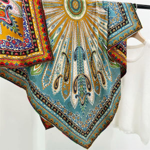 Luxury 100% Mulberry Silk Scarf 110cm Square Hand Rolled Real Large Square Shawl Women Double-sided Printing Shawl Wrap Bandana