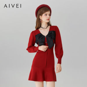 AIVEI | Autumn French Style Party V-Neck Knit Dress