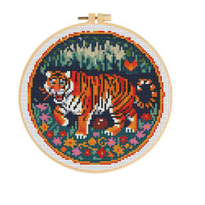 HUACAN Tiger Embroidery DIY With Hoop New Tools Cross Stitch Sets Animal Printed Canvas Decor For Home