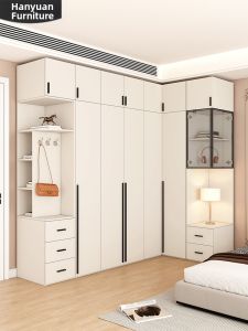 HANYUAN | Cream Style Corner Wardrobe for Small Apartment Bedrooms