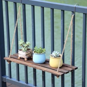 Balcony Railing Wall Wall-mounted Flower Rack Indoor Living Room Hanging Storage Board Courtyard Garden Wall Decorative Wood Board
