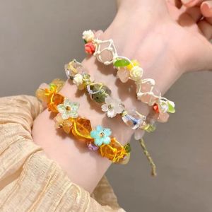 Adjustable Chinese Style Flower Braid Bracelet Womens Minimalist Luxury Hand Chain High Aesthetic Value Student Best Friend