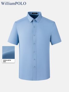 WILLIAMPOLO | Áo Sơ Mi Cổ Bẻ Ngắn Tay Kéo Phối Lụa Nhẹ Nhàng Thoáng Khí Đơn Giản Chống Nhăn