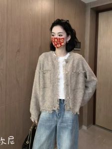 Áo Len Cardigan Dệt Kim Rộng Rãi Phong Cách Lười Biếng Cho Nữ Xuân Thu 2025 Áo Khoác Len Phong Cách Nước Hoa Nhỏ Thời Trang Hợp Thời Trang