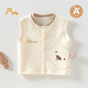 เสื้อกั๊กเด็กผ้าฝ้ายแท้ฤดูใบไม้ร่วงใหม่ เสื้อคลุมแขนกุดสีพื้นสำหรับเด็กวัยตั้งแต่ 0-3 เดือน เสื้อคลุมเด็กผู้ชายและเด็กผู้หญิง