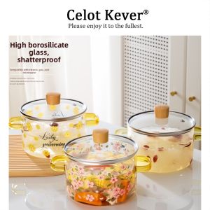 Dormitory Student Glass Pot with Lid and Handle High-temperature Resistant