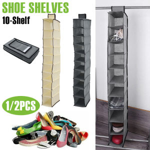 10 Layer Shoe Box Storage Hanging Bag Non-Woven Fabric Hanging Shoe Shelves Collapsible Wardrobe Storage Organizer for Shelves