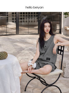 BEIYAN | Vintage Check Summer Sleepwear No Sleeve Shorts Set