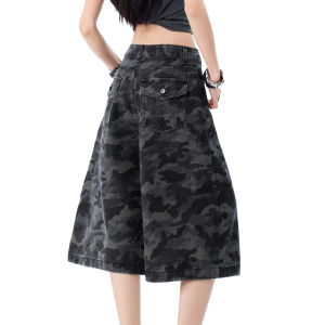 QIAOMIDUO | Quần Short Denim Phong Cách Ngụy Trang Vintage Thoáng Mát