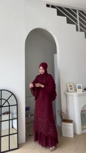 DEVINA DRESS SET OUTER BAHAN SATIN ROBERTO BRUKAT MIX TILLE DOT BUSUI FRIENDLY SIZE M L XL XXL BAJU KONDANGAN PESTA LAMARAN PESTA BRIDESMAID WISUDA WANITA MODEL RUFFLE GAMIS MUSLIM LONG DRESS MAXI