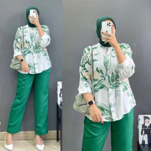 Oneset Pajamas wanita motif bunga stelan santai cantik rekomended