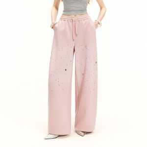 Unifree | High Waisted Loose Straight Pink Glitter Sporty Pants