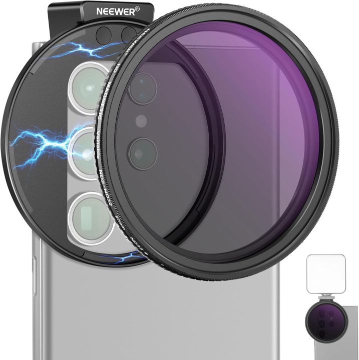 NEEWER 67mm Magnetic Phone Lens Filter Kit, Bộ lọc ống kính điện thoại từ tính, kẹp trên HD có thể thay đổi ND2-ND32 Bộ lọc điện thoại