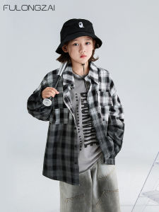 Childrens Long Sleeve Plaid Shirt Pure Cotton Spring Autumn New Style Boys Girls Fashionable Korean Version Spring Clothing Top