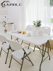 LIVABLE Folding Table 6ft Heavy Duty Foldable Table Outdoor Portable Folding Half Table Picnic Table Home Laptop Table