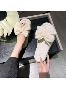 Giày Đế Dày Đế Xuồng Đính Nơ Lớn Cho Nữ Mùa Hè 2024 Giày Đế Bằng Đế PVC Màu Trơn Giày Thường Ngày Cho Nữ