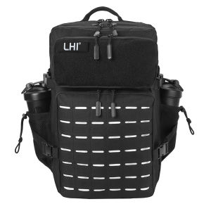 LHI 45L Tactical Backpack Men Black Spotrs Athlete Gym Bag Outdoor Camping Hiking Rucksack Army Assault Pack with Bottle Holder