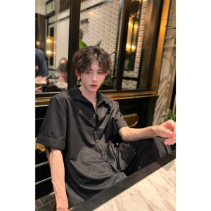 Ice Silk Cuban Collar Short-Sleeved Shirt Mens Summer Fancy Handsome Shirt Lightly Mature Mens Clothing Sun Protection Thin Outwear