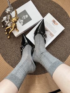 Ultra-Thin Mesh Mid-Calf Socks Pure Cotton Silver Shoes Miu Grey Long Socks Stacked Socks Leg Shaping Function Home Comfortable