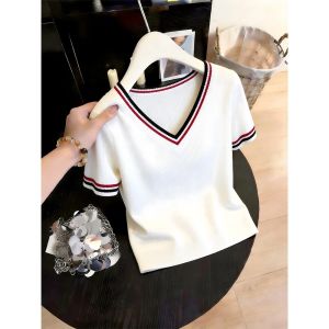 Áo Thun V-Neck Kích Cỡ Lớn Màu Khối Giảm Cân Trẻ Hóa Mỏng