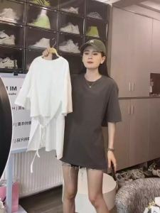 European Station Fried Street Back Shoelace T-shirt Female Summer New Stylish Split Cut Out Western Style Fashion Short Sleeve Tops