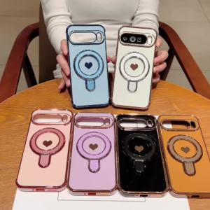 Luxury Fashion Glossy Plating Skin Feel Phone Case for Google Pixel 11 Pro XL 8 9 10 Pro 10A 9A 8A Magnetic Holder Protect Cover