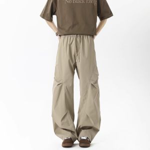 American Style Quick Dry Work Trousers Mens Summer Thin Straight Leg Wide Leg Micro Flared Ice Silk Pants Casual Fashion