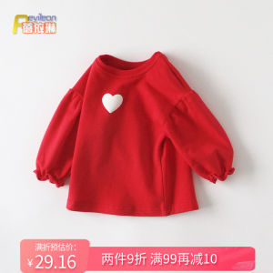 Red Sweatshirt Spring Autumn Style for Baby Girls Korean Version Cotton Fabric Anti-static Breathable A-Class Infant Clothes