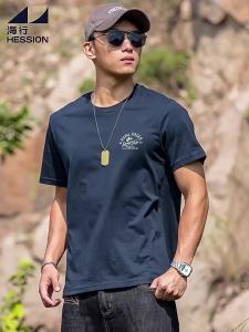 HESSION | Breathable Cooling Blue Cotton Crewneck T-Shirt