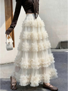 YIKEMAI | Puffy Ruffle Lace Stitching Tulle Half Skirt