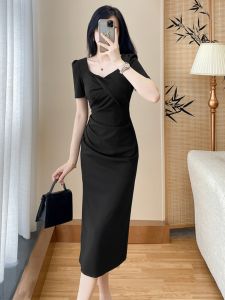 SUYE | Black Elegant Slender Dress Mid-length