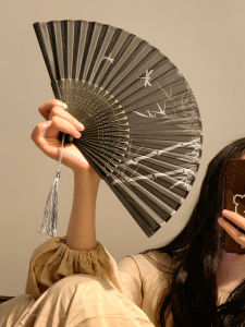 New Chinese Style Black Bamboo Folding Fan Portable Dance Fans for Women Summer Flag Robe Hanfu Traditional Chinese Wind