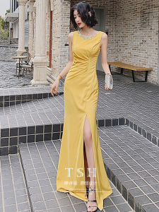 Elegant Black Evening Gown Womens High-End Birthday Party Ball Gown Luxury Tailored Fish Tail Skirt for Corporate Year End