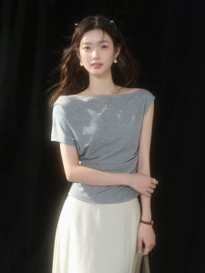 Slim Fit Summer T-shirt French Design Cross-Shoulder