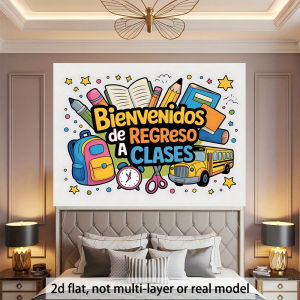 VIKAMA Spanish Welcome Back to School Banner 2D Flat Wall Decal Kids Classroom Backdrop Back-to-School Party Decor