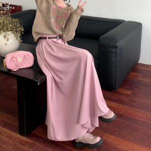 Pink Suit Half Skirt Womens Spring Autumn High Waist Drapey A-Line Slim Long Pleated Skirt Korean Style Commute Fashion
